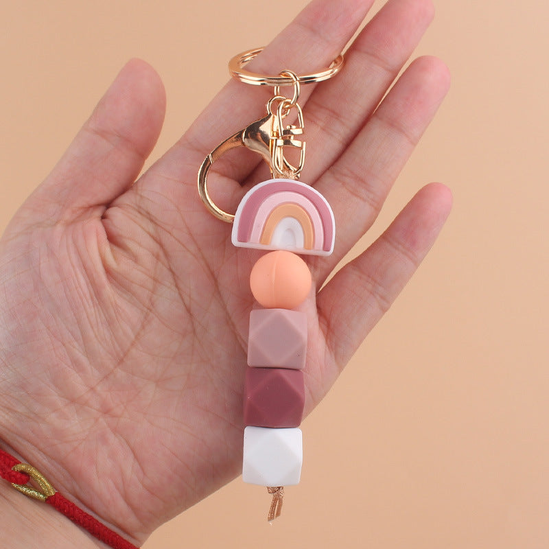 Wholesale Cartoon Rainbow Silicone Handmade Beaded Keychain